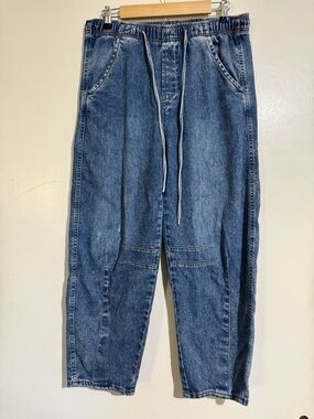 Oat New York barrel jeans cloud luxe denim 10/30 elastic drawstring waist baggy